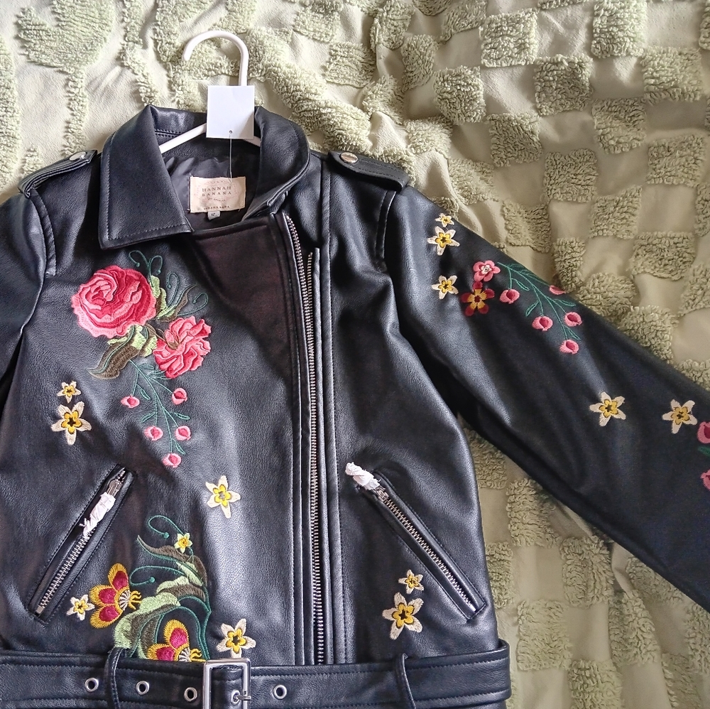 Girls  size 12 Hannah Banana  Faux Black Leather Jacket